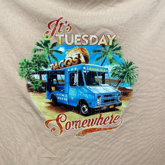 Caribbean Taco Tuesday T-Shirt Mens 2XT Tall Peach Food Truck Summer Casual - Picture 1 of 10